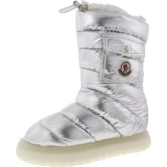 Moncler Womens Gaia Pocket Mid Silver Round Toe O Winter & Snow Boots New - Picture 1 of 3